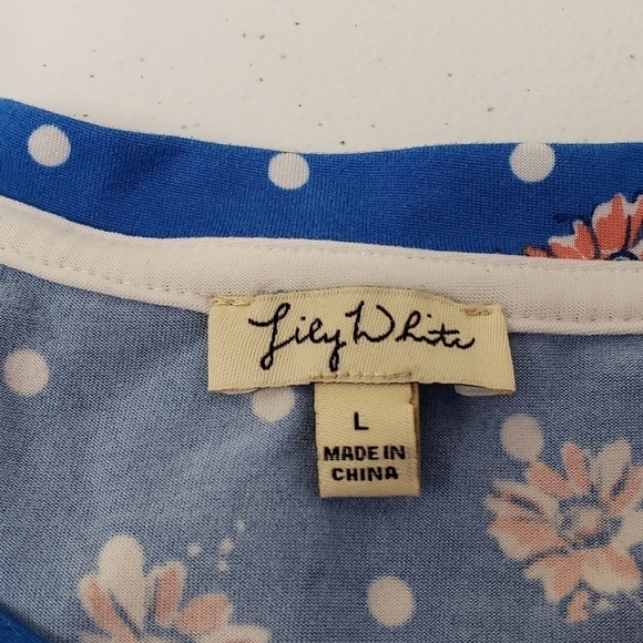 Lily White Polka Dot Floral Womens Top Size Large - Picture 5 of 6